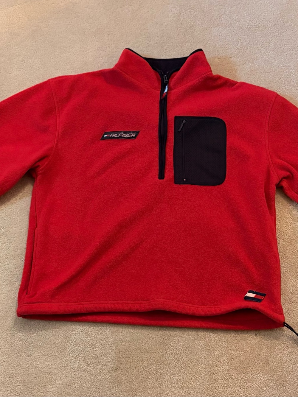 Tommy Hilfiger Men’s Red Quarter-Zip Fleece Pullover